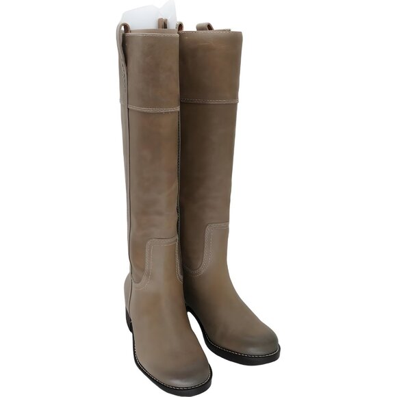 Lucky Brand Hybiscus Riding Boots Silver Leather Block Heel Size